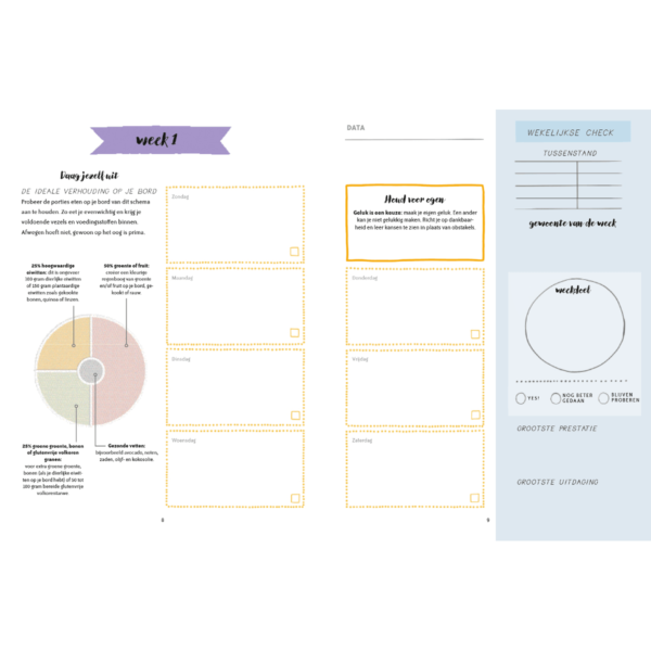 Elke dag gezond - de weekplanner met gezondheidstips, recepten & 300+ stickers - binnenkant 2 - invulboekjes.nl