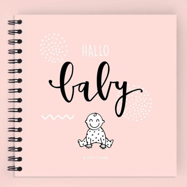 Atelier Pix - Hallo baby - Eerste jaar boek - Geel - voorkant roze - invulboekjes.nl
