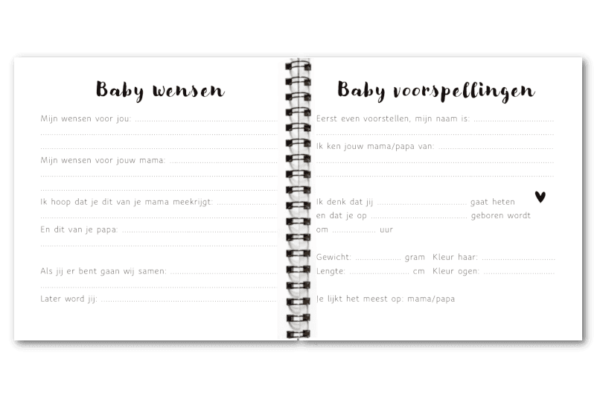 Binnenwerk Babyshowerboek Fyllbooks invulpagina's gasten
