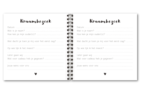 Binnenwerk Kraambezoekboek Fyllbooks Kraambezoek