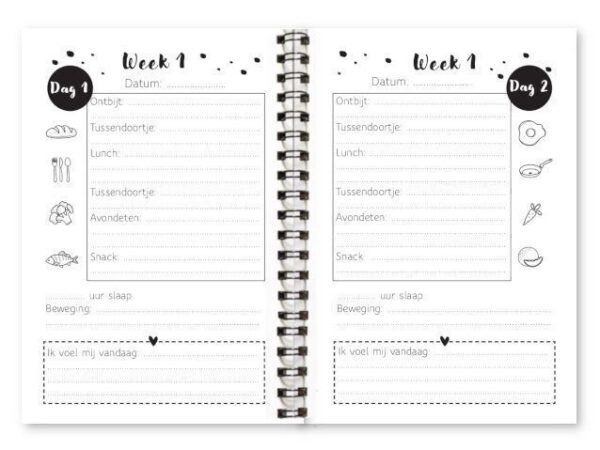 Binnenwerk afslankdagboek fyllbooks invulpagina's