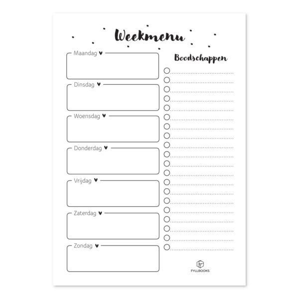 Fyllbooks Weekmenu met boodschappenlijstje