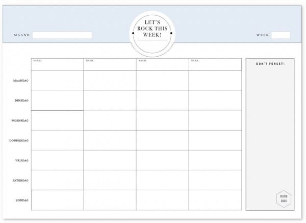Mama Baas Familie weekplanner whiteboard blauw