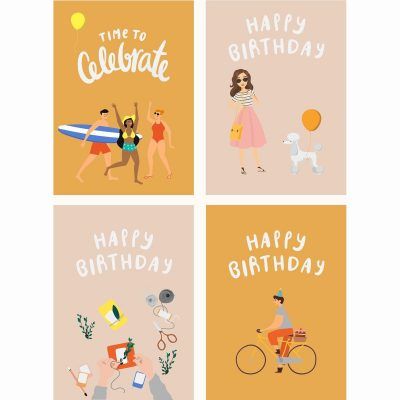 Fabrique a la Carte Wenskaarten – Verjaardagskaart set – 16 stuks Felicitatiekaarten