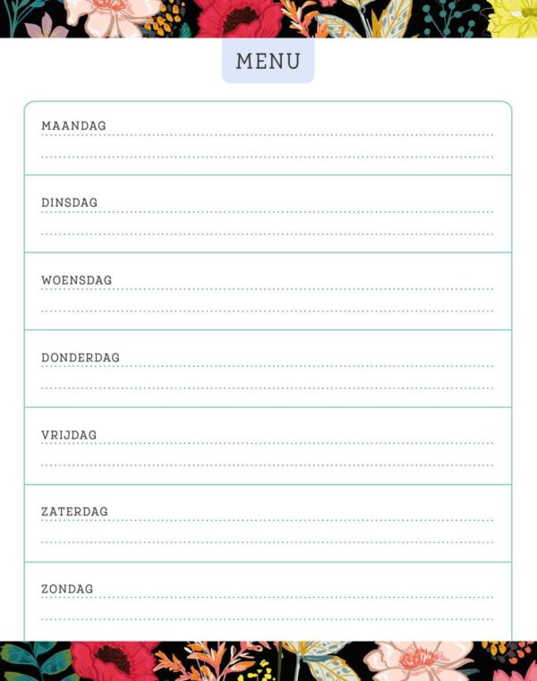 Menuplanner Floral Black - A5 - Afbeelding 2