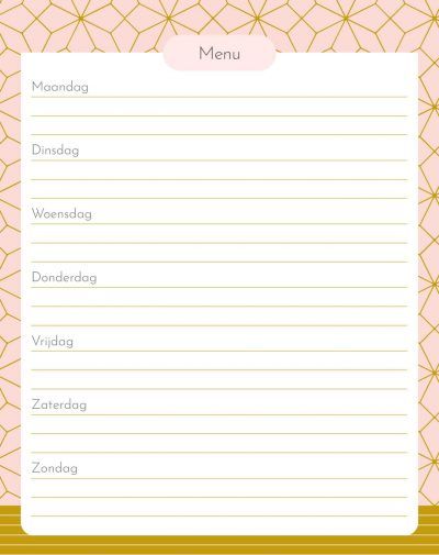 Menuplanner Pink Patterns – A5 Boodschappen planner