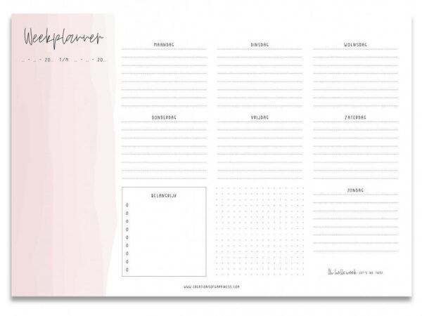 Creations of Happiness Weekplanner - Roze - A4