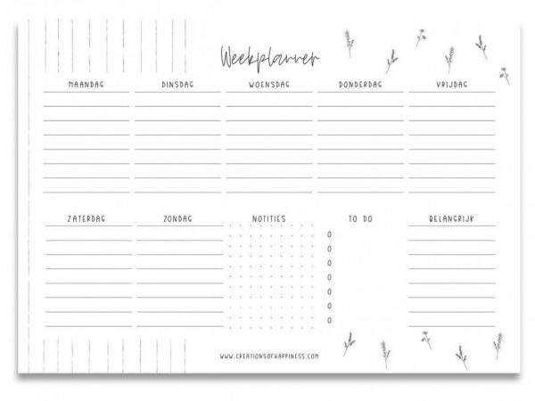 Creations of Happiness Weekplanner - Zwart-wit - A5
