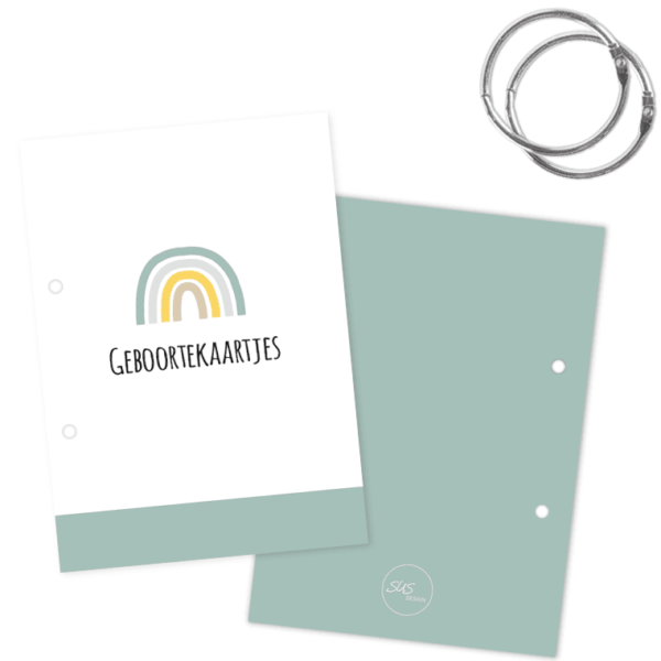 Bewaarbundel geboortekaartjes - Regenboog mint - A5