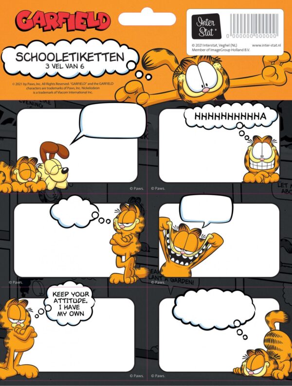 Garfield Schooletiketten - Set van 3 vellen