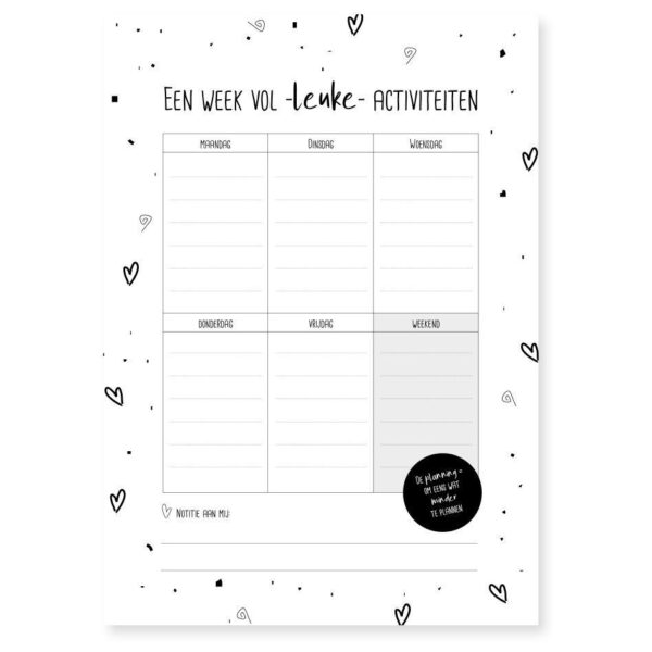 24/7 Stoer Weekplanner - Zwart-wit - A5