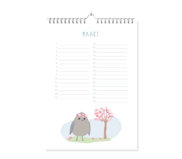 Fyllbooks Verjaardagskalender Vogels Maa