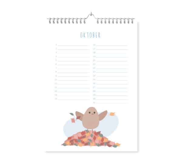 Fyllbooks Verjaardagskalender Vogels Okt