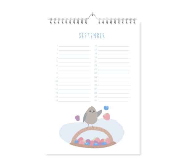 Fyllbooks Verjaardagskalender Vogels Sep