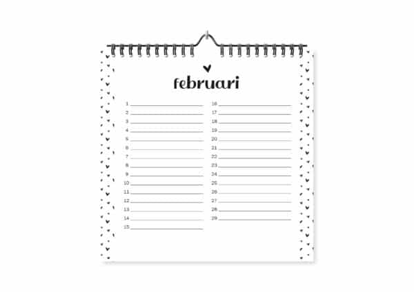 Fyllbooks Verjaardagskalender Zwartwit Februari