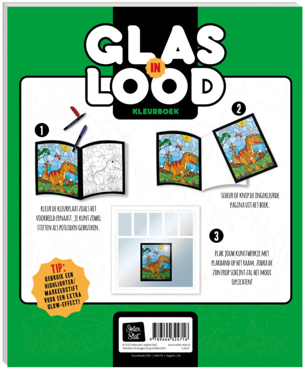 Glas-in-lood kleurboek - Dinosaurus - Afbeelding 3
