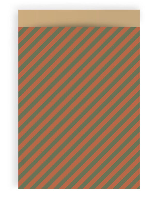 Cadeauzakjes - Duo Stripe Cognac/Green-Gold (17 x 25 cm) - 200 stuks