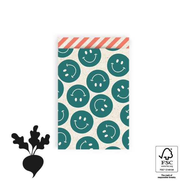 Cadeauzakjes - Smiley Petrol - Stripe Poppy Red (12 x 19 cm) - 200 stuks