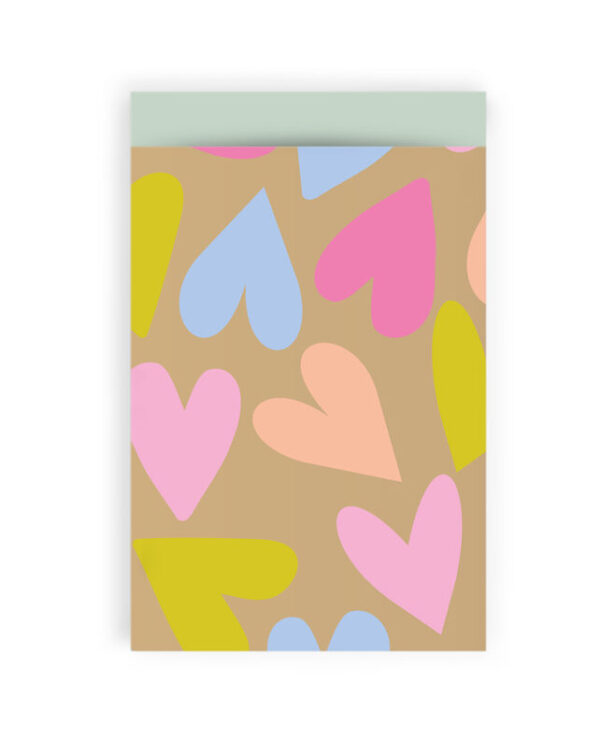 Cadeauzakjes - Big Hearts Gold Happy - Pistache (12 x 19 cm) - 200 stuks