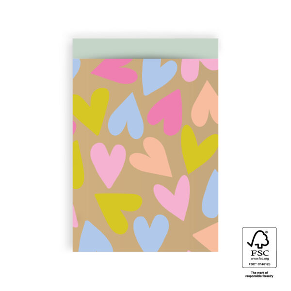 Cadeauzakjes - Big Hearts Gold Happy - Pistache (17 x 25 cm) - 200 stuks