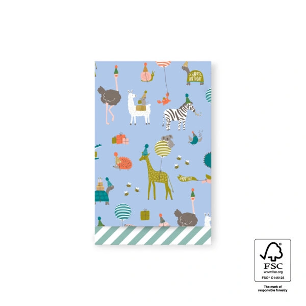 Cadeauzakjes - Party Animals Sky Blue - Stripe Misty Green (12 x 19 cm) - 200 stuks