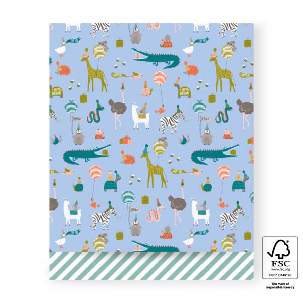 Cadeauzakjes - Party Animals Sky Blue - Stripe Misty Green (27 x 34 cm) - 200 stuks
