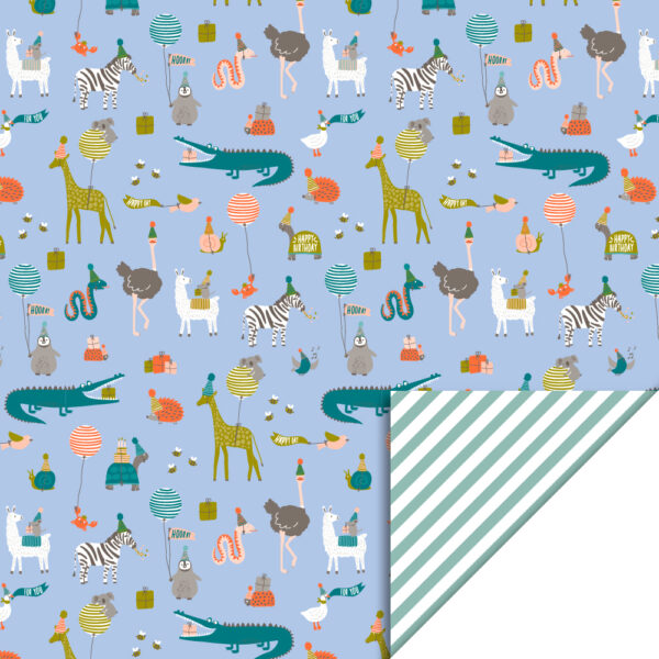 Cadeauzakjes - Party Animals Sky Blue - Stripe Misty Green (27 x 34 cm) - 200 stuks - Afbeelding 2