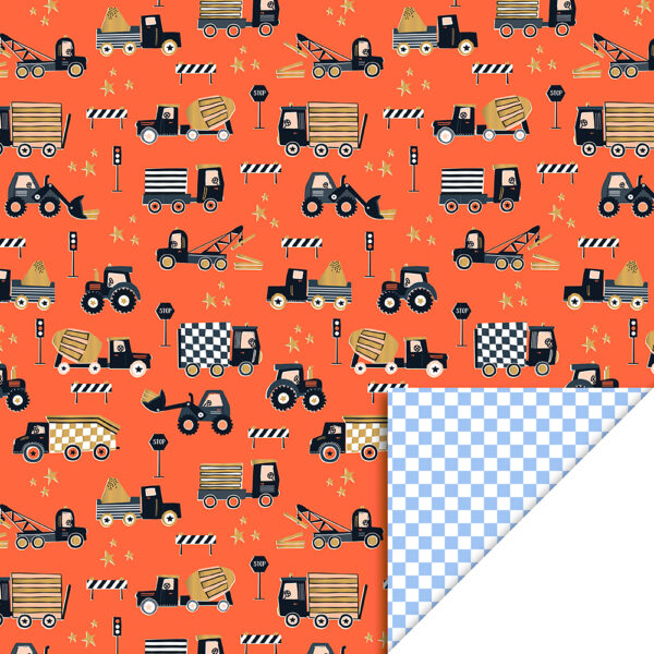 Cadeauzakjes - Traffic Fluor Orange - Check Sky Blue (17 x 25 cm) - 200 stuks - Afbeelding 2