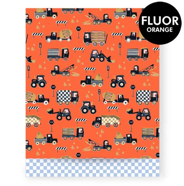 Cadeauzakjes - Traffic Fluor Orange - Check Sky Blue (27 x 34 cm) - 200 stuks