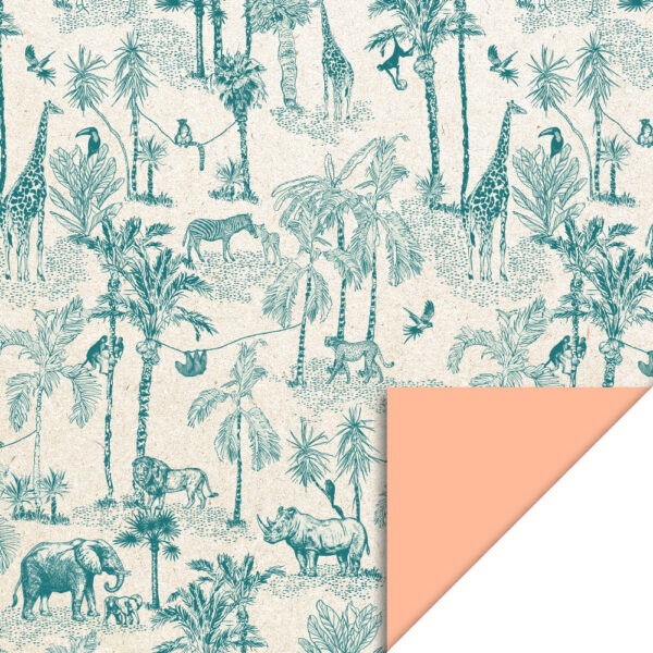 Cadeauzakjes - Vintage Jungle Jade Blue - Peach (12 x 19 cm) - 200 stuks - Afbeelding 2