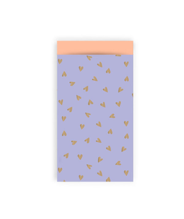 Cadeauzakjes - Small Hearts Lavender Gold Foil - Peach (7 x 13 cm) - 200 stuks