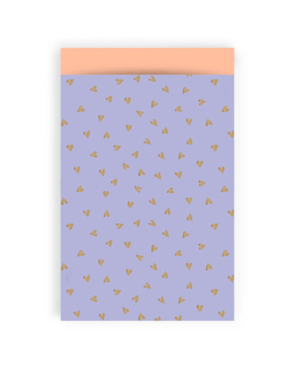 Cadeauzakjes - Small Hearts Lavender Gold Foil - Peach (12 x 19 cm) - 200 stuks
