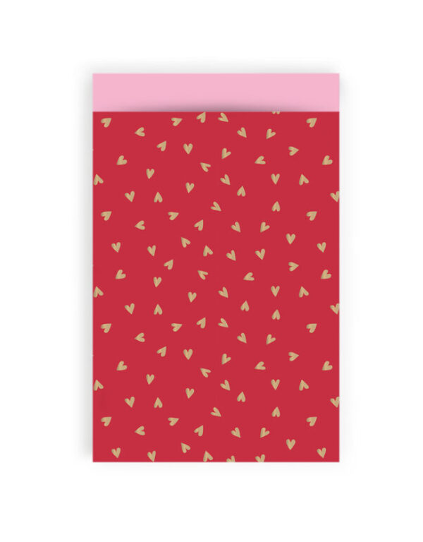 Cadeauzakjes - Small Hearts Cherry Red Gold Foil-Blush Pink(12 x 19 cm) - 200 stuks