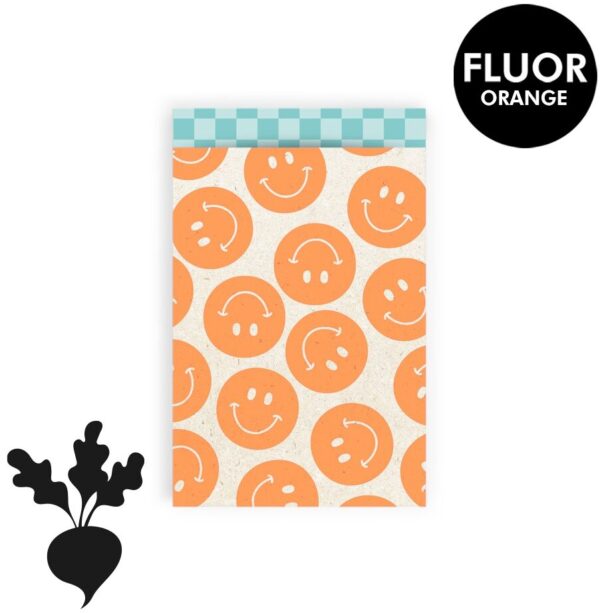 Cadeauzakjes - Smiley Fluor Orange - Check Pool Blue (12 x 19 cm) - 200 stuks