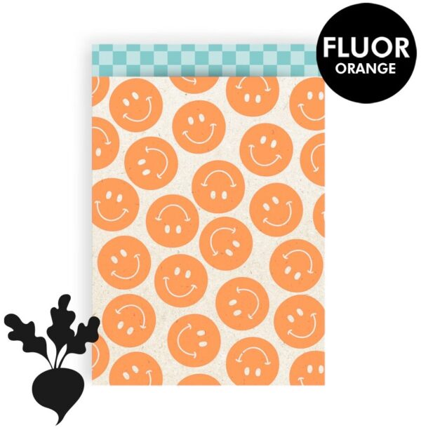 Cadeauzakjes - Smiley Fluor Orange - Check Pool Blue (17 x 25 cm) - 200 stuks