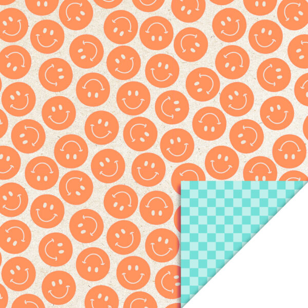 Cadeauzakjes - Smiley Fluor Orange - Check Pool Blue (27 x 34 cm) - 200 stuks - Afbeelding 2