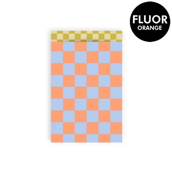 Cadeauzakjes - Big Check Fluor Orange - Check Mustard (12 x 19 cm) - 200 stuks