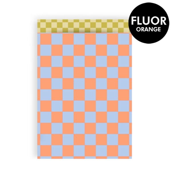 Cadeauzakjes - Big Check Fluor Orange - Check Mustard (17 x 25 cm) - 200 stuks