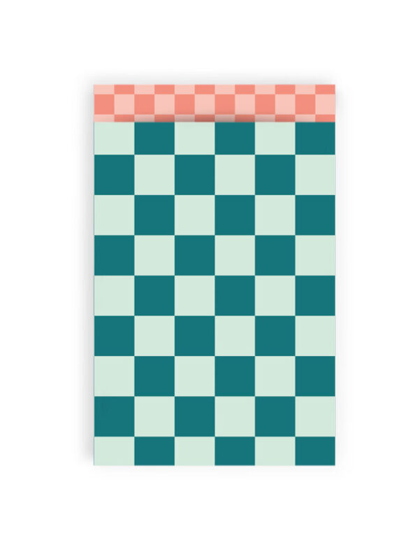 Cadeauzakjes - Big Check Jade Blue - Check Salmon (12 x 19 cm) - 200 stuks