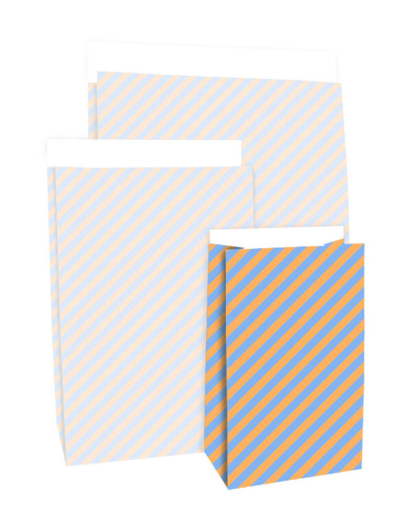 Blokbodemzakken - Stripes Peach - Sea Blue (12x7x19 cm) - 100 stuks - Afbeelding 4
