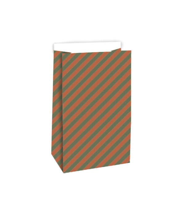 Blokbodemzakken - Stripes Green/ Cognac (12x7x19 cm) - 100 stuks