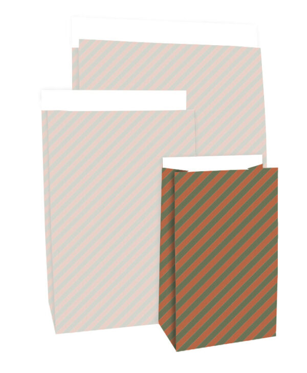 Blokbodemzakken - Stripes Green/ Cognac (12x7x19 cm) - 100 stuks - Afbeelding 4