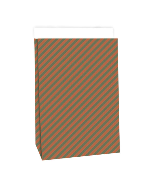 Blokbodemzakken - Stripes Green/ Cognac (17x10x25 cm) - 100 stuks