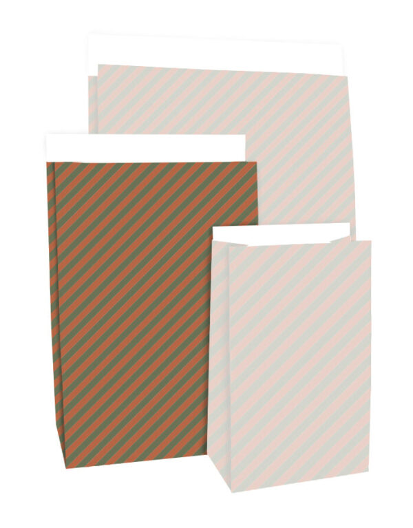 Blokbodemzakken - Stripes Green/ Cognac (17x10x25 cm) - 100 stuks - Afbeelding 4