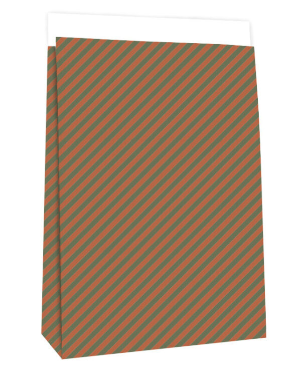 Blokbodemzakken - Stripes Green/ Cognac (27x15x34 cm) - 100 stuks
