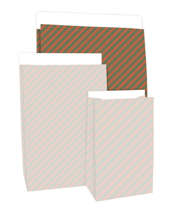Blokbodemzakken - Stripes Green/ Cognac (27x15x34 cm) - 100 stuks - Afbeelding 4