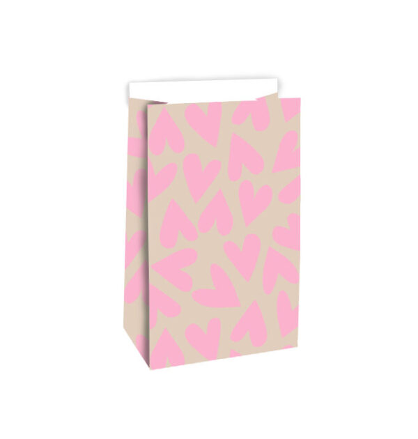 Blokbodemzakken - Hearts Blush Pink (12x7x19 cm) - 100 stuks