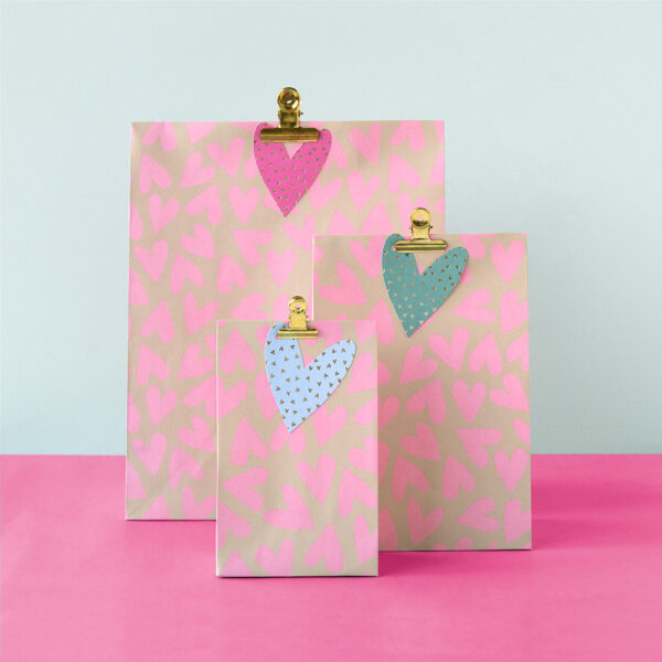 Blokbodemzakken - Hearts Blush Pink (27x15x34 cm) - 100 stuks - Afbeelding 2