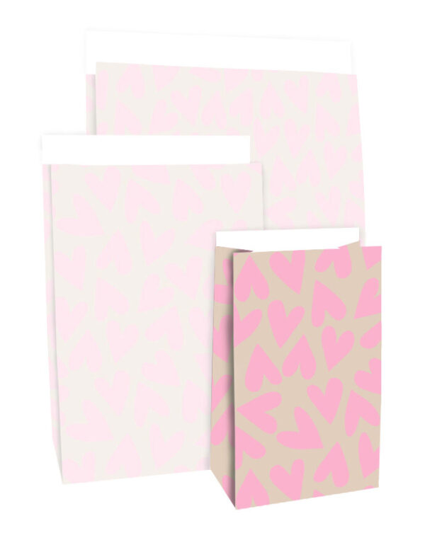 Blokbodemzakken - Hearts Blush Pink (12x7x19 cm) - 100 stuks - Afbeelding 4