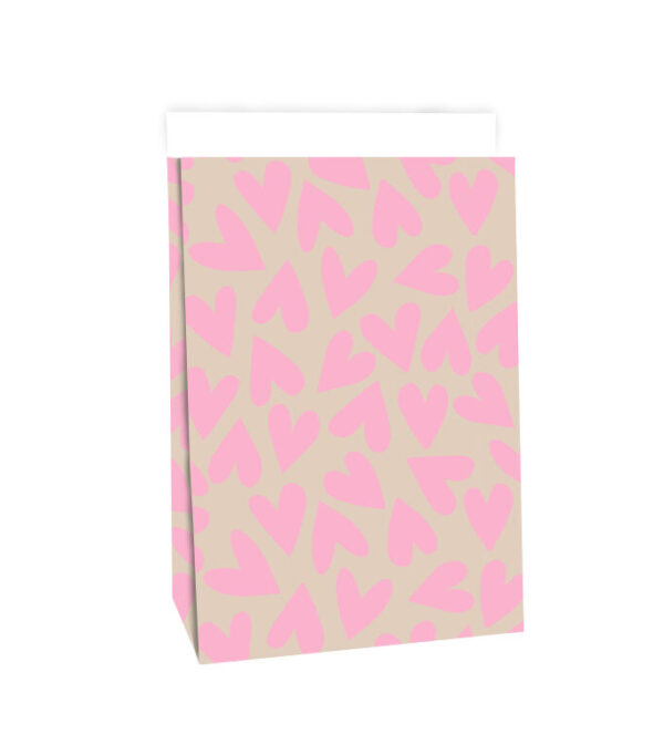 Blokbodemzakken - Hearts Blush Pink (17x10x25 cm) - 100 stuks